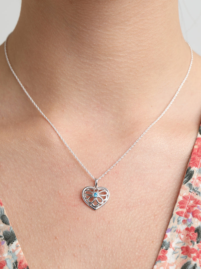 CLARA 925 Sterling Silver Blue Heart Pendant Chain Necklace