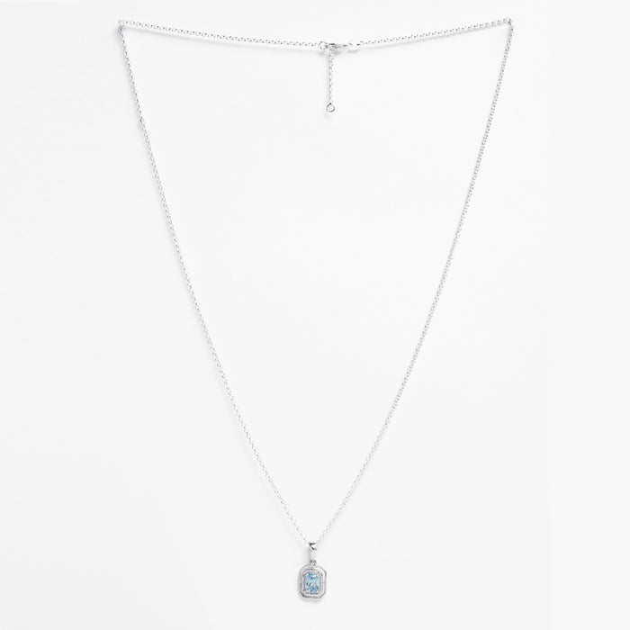 Silver Blue Solitaire Men Pendant Necklace with Chain or without Chain