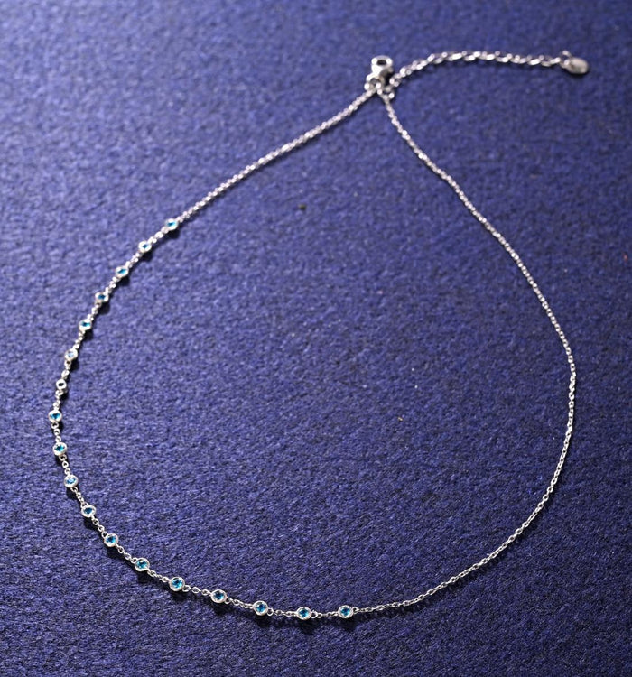 CLARA 925 Sterling Silver Blue Topaz Charm Minimal Necklace Chain
