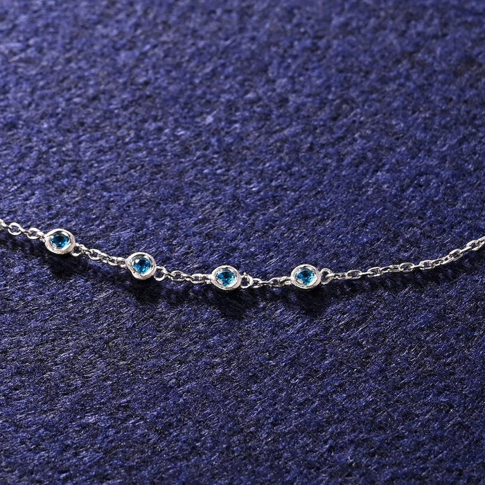 CLARA 925 Sterling Silver Blue Topaz Charm Minimal Necklace Chain