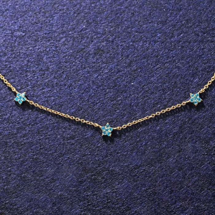CLARA 925 Sterling Silver Blue Topaz Star Charm Minimal Necklace Chain