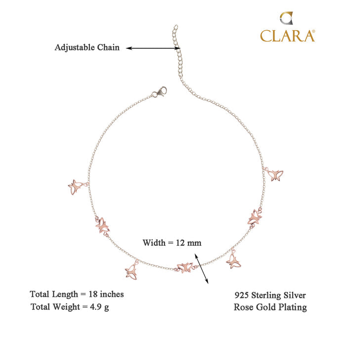 CLARA 925 Sterling Silver Butterfly Charm Necklace Chain