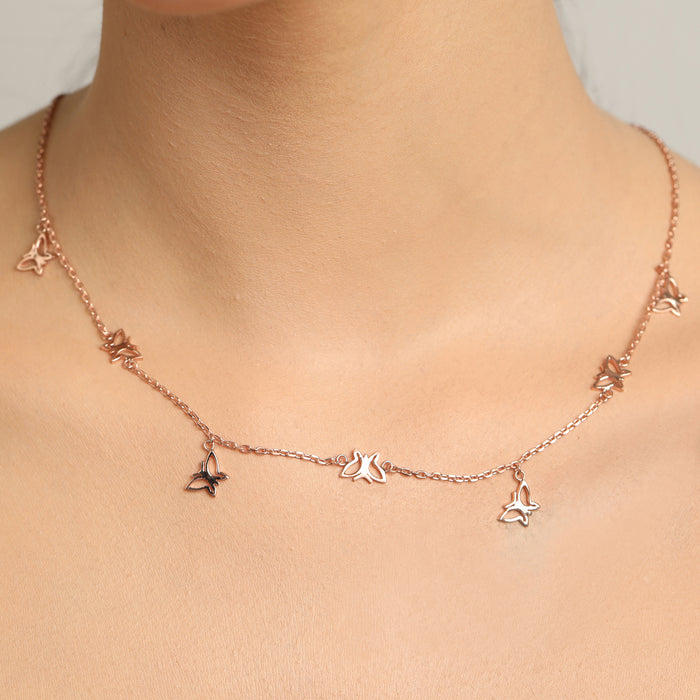 CLARA 925 Sterling Silver Butterfly Charm Necklace Chain
