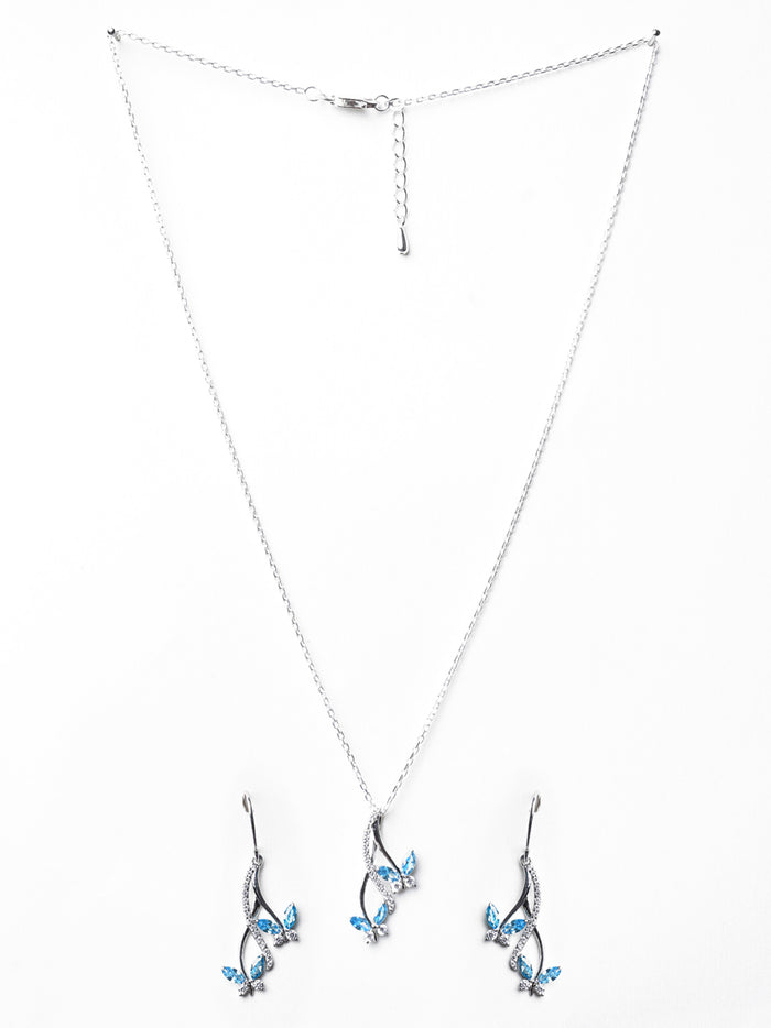 CLARA 925 Sterling Silver Butterfly Pendant Earring Chain Jewellery Set