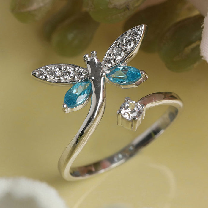 CLARA 925 Sterling Silver Butterfly Open Ring Size Adjustable, Rhodium Plated, Swiss Zirconia Gift for Women & Girls