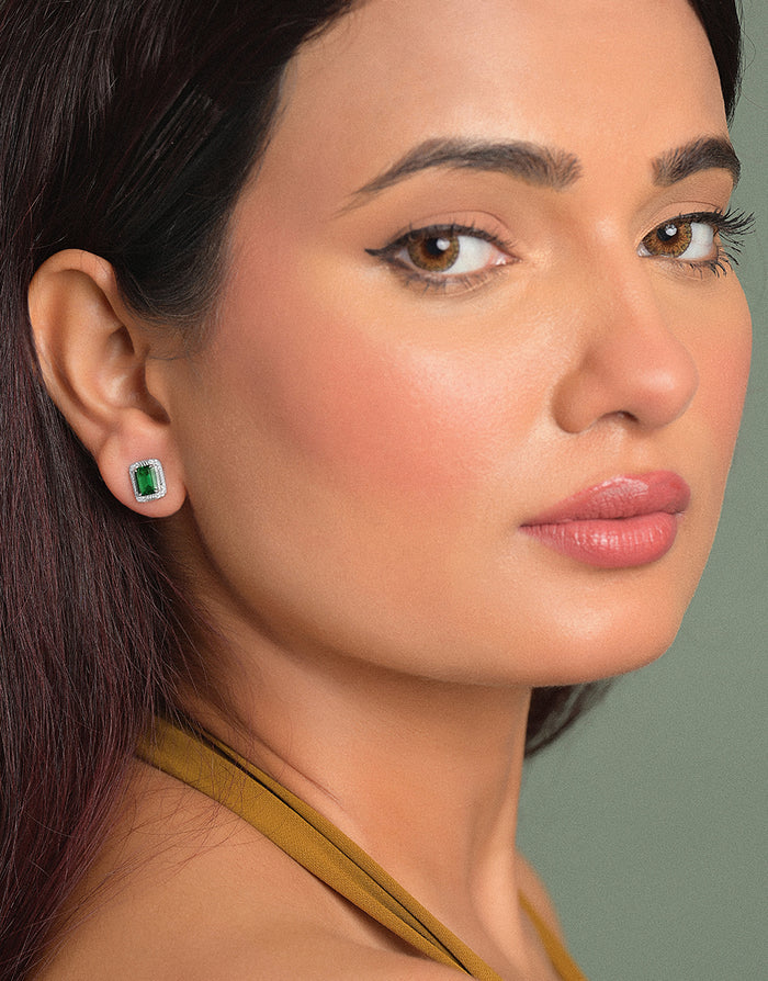 Silver Chloe Green Stud Earrings