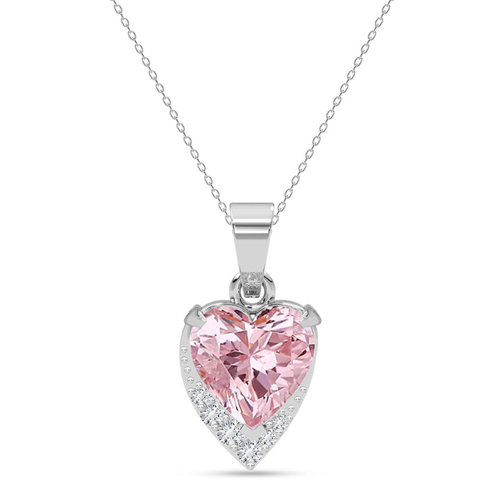 Silver Cimone Pink Heart Pendant with Chain