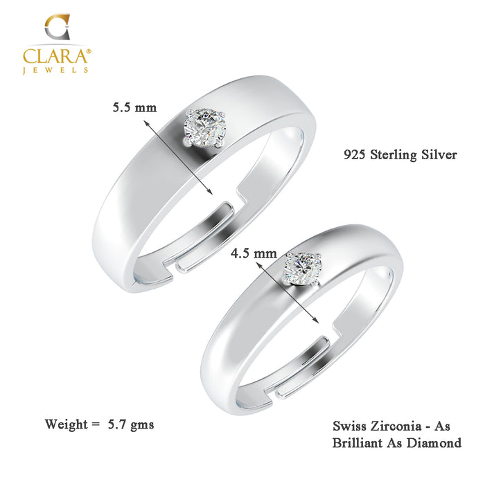 CLARA Pure 925 Sterling Silver Classic Adjustable Couple Band, Promise Rings for Lovers