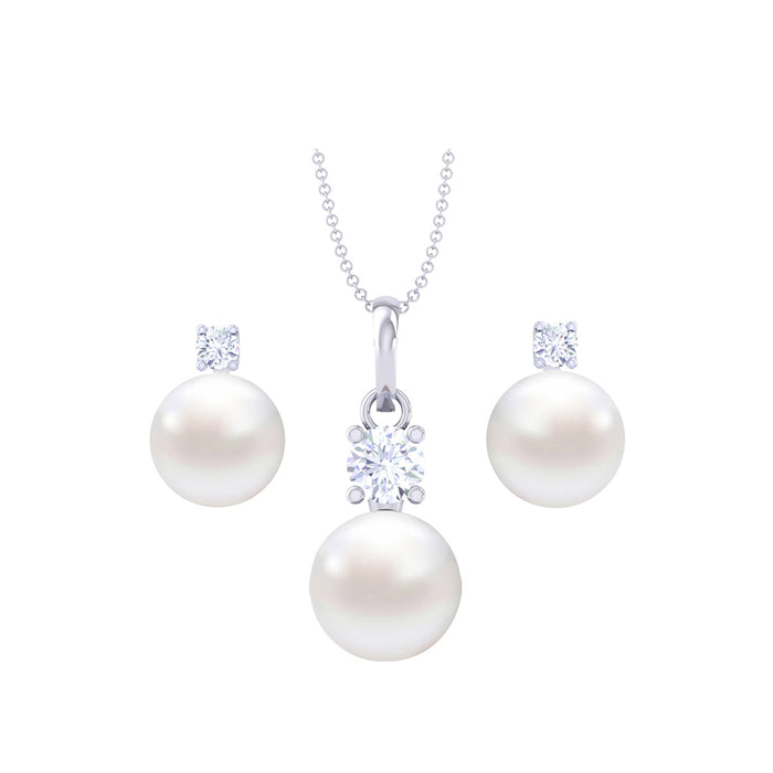 Silver Classic Pearl Jewellery Set