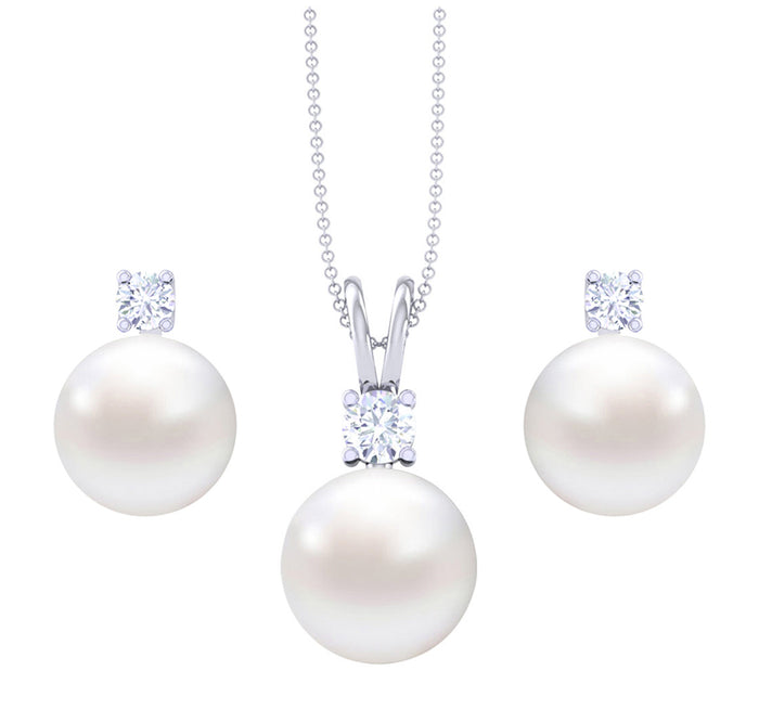 Clara 92.5 Sterling Silver Classic Pearl Pendant Earrings Set with Chain Jewellery Set Gift for Women and Girls