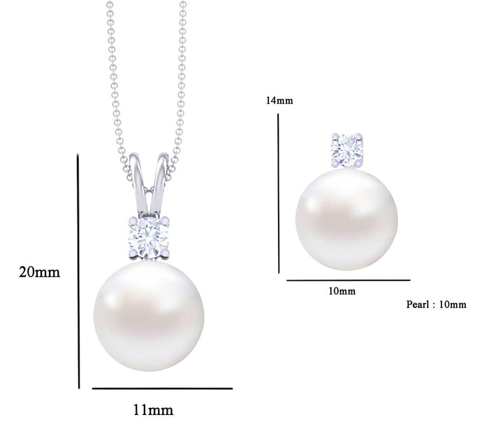 Clara 92.5 Sterling Silver Classic Pearl Pendant Earrings Set with Chain Jewellery Set Gift for Women and Girls
