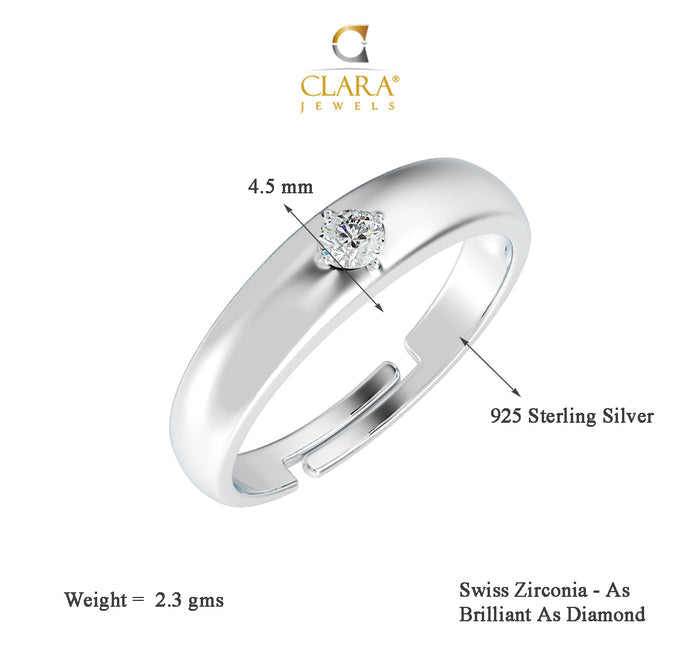 CLARA Pure 925 Sterling Silver Classic Adjustable Ring Gift for Women and Girls