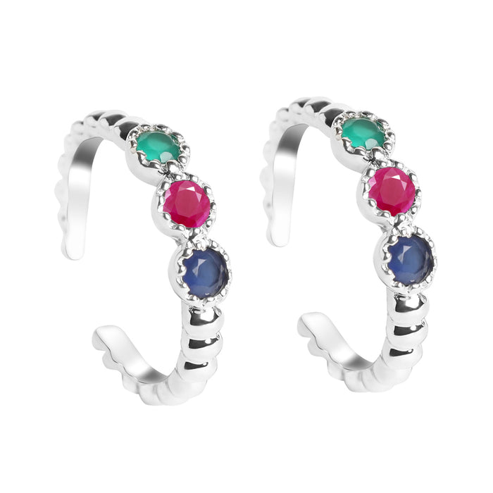 CLARA 925 Sterling Silver colorful Toe Rings Pair