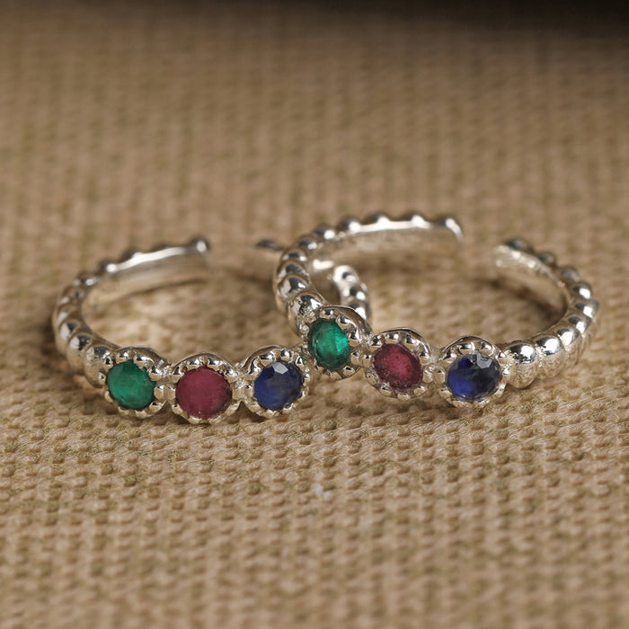 CLARA 925 Sterling Silver colorful Toe Rings Pair