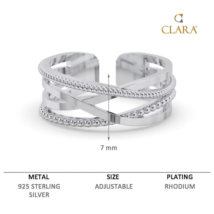 CLARA Pure 925 Sterling Silver Criss Cross Finger Ring