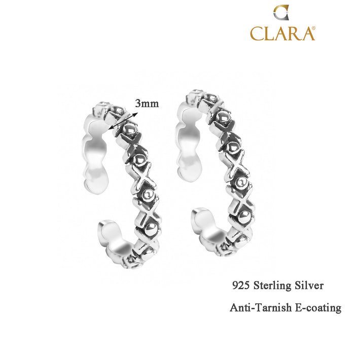 Silver Cross Toe Rings Pair, Oxidised