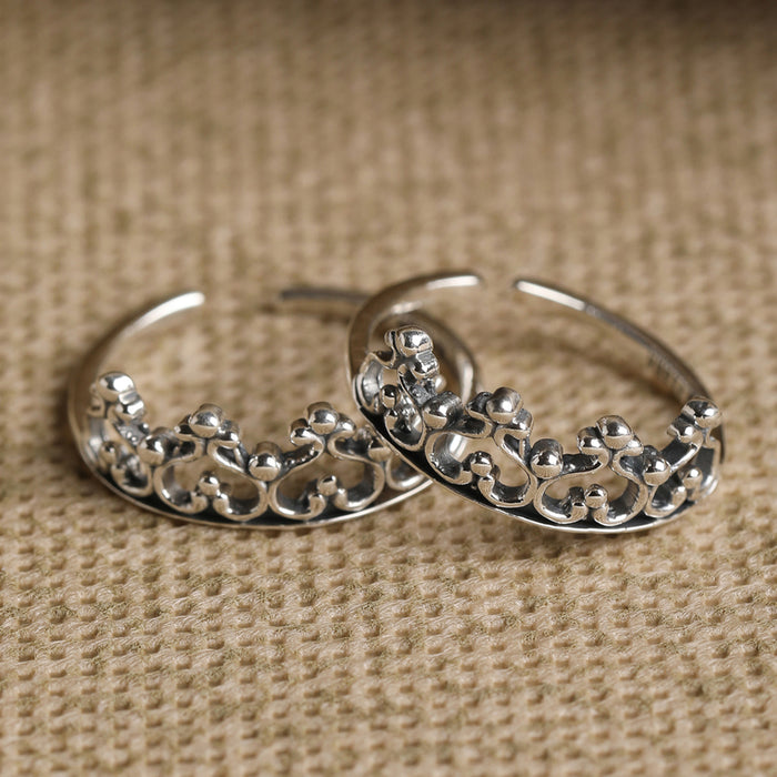 CLARA 925 Sterling Silver Crown Toe Rings Pair