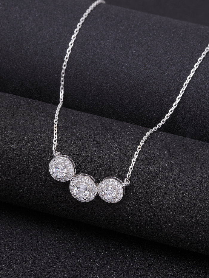 CLARA 925 Sterling Silver Rhodium Plated Cubic Zirconia Pendant with Chain for Women & Girls