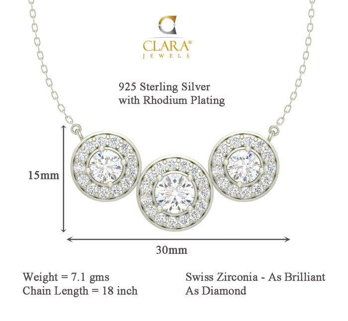 CLARA 925 Sterling Silver Rhodium Plated Cubic Zirconia Pendant with Chain for Women & Girls