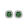 Silver Dark Green Cushion Earring