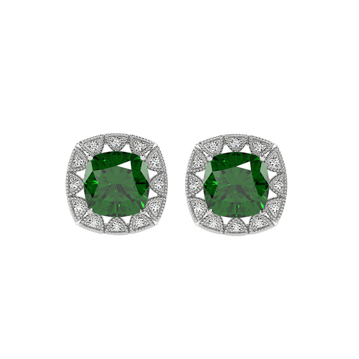 Silver Dark Green Cushion Earring