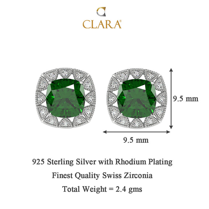 Silver Dark Green Cushion Earring