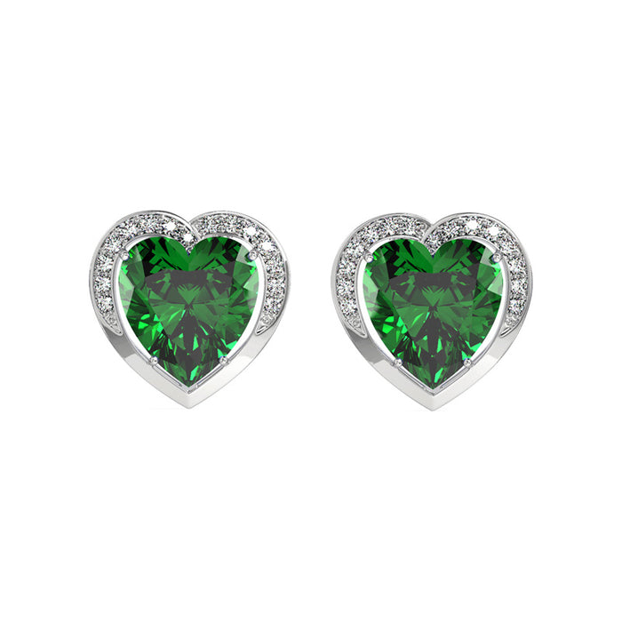 Silver Dark Green Heart Earring
