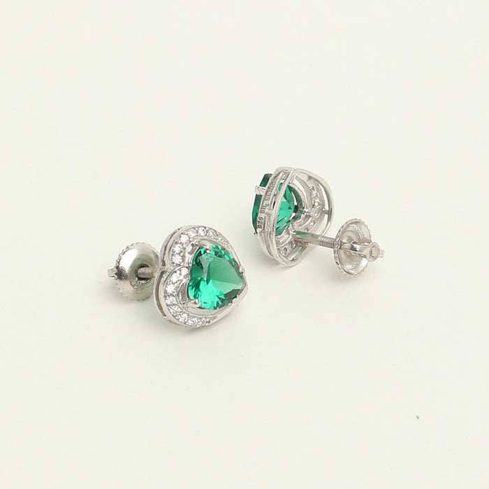 Silver Dark Green Heart Earring