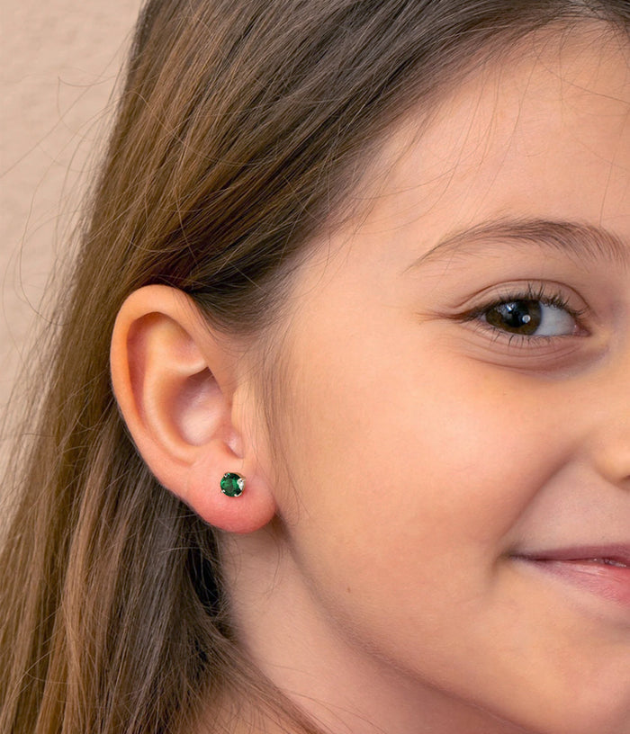 CLARA 925 Sterling Silver Dark Green Studs Earrings Gift for Kids Girls