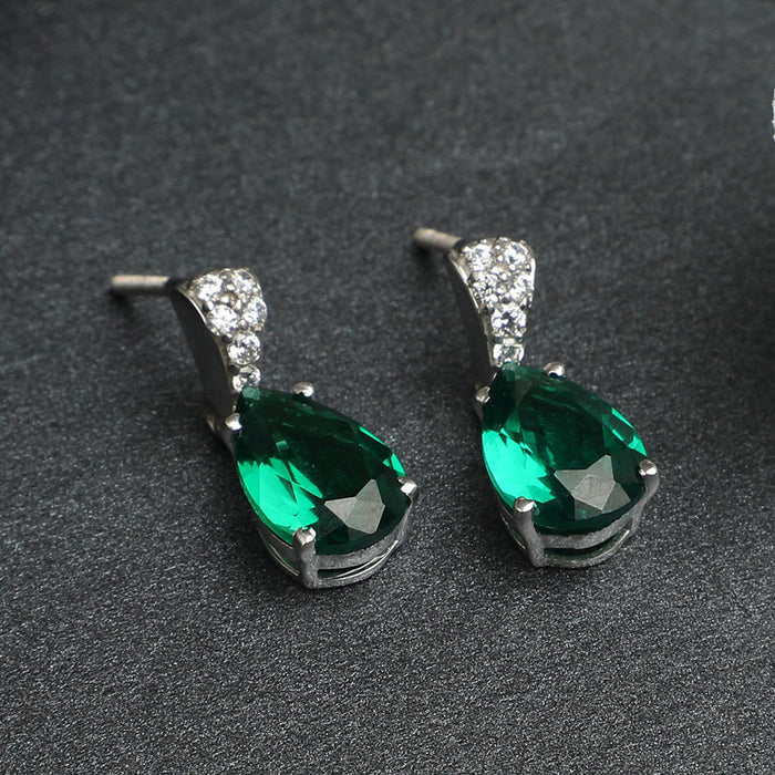 CLARA 925 Sterling Silver Dark Green Tear Drop Earring | Rhodium Plated, Swiss Zirconia | Gift for Women & Girls