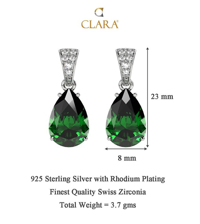 Silver Dark Green Tear Drop Earring