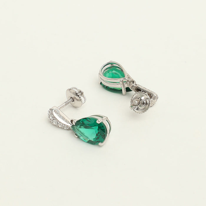 Silver Dark Green Tear Drop Jewellery Set