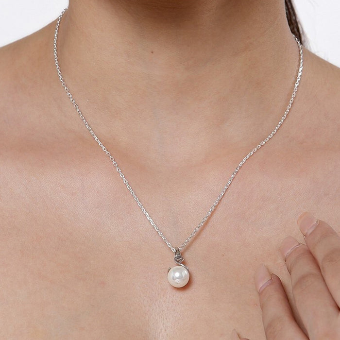 Clara 92.5 Sterling Silver Designer Real Pearl Pendant with Chain Gift for Women and Girls