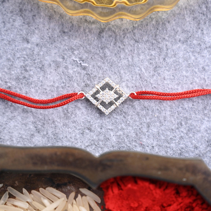 Silver Designer Rakhi with Roli Chawal for Bhai Brothers
