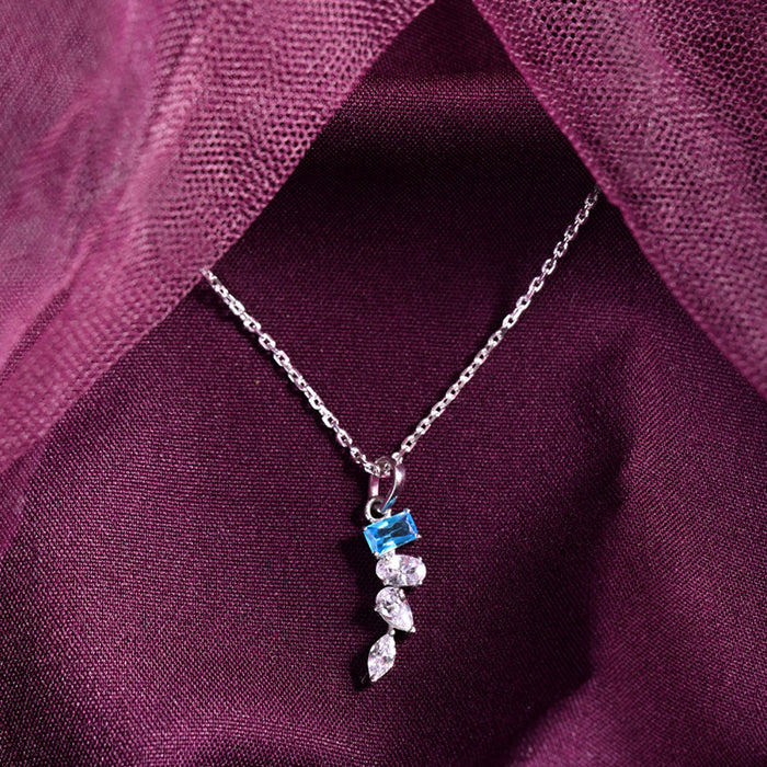 CLARA 925 Sterling Silver diamante Pendant Chain Necklace