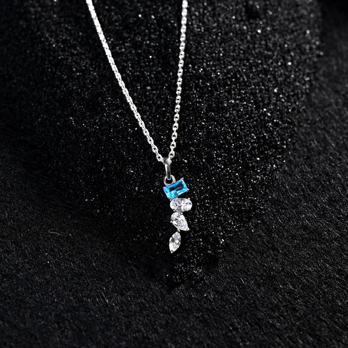 CLARA 925 Sterling Silver diamante Pendant Chain Necklace