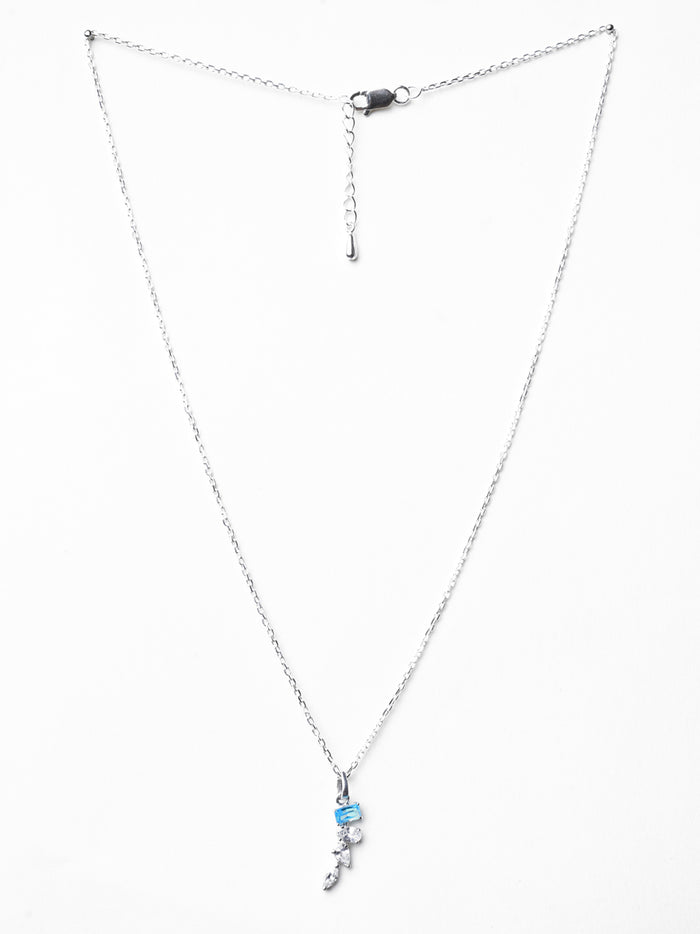CLARA 925 Sterling Silver diamante Pendant Chain Necklace