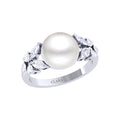 Silver Diamond Cut Zirconia Pearl Ring