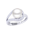 Silver Diamond Cut Zirconia Pearl Ring