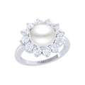 Silver Diamond Cut Zirconia Pearl Ring