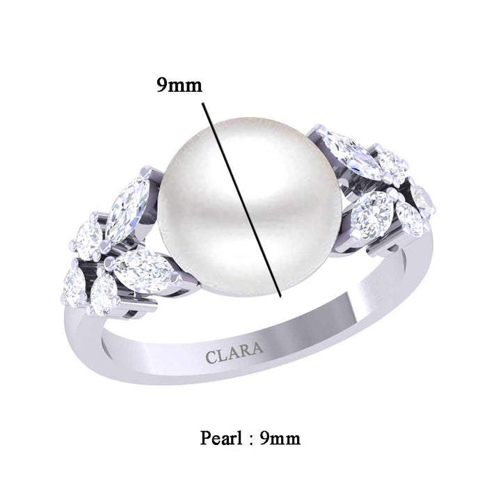 Clara 92.5 Sterling Silver Diamond Cut Zirconia Real Pearl Ring Gift for Women and Girls