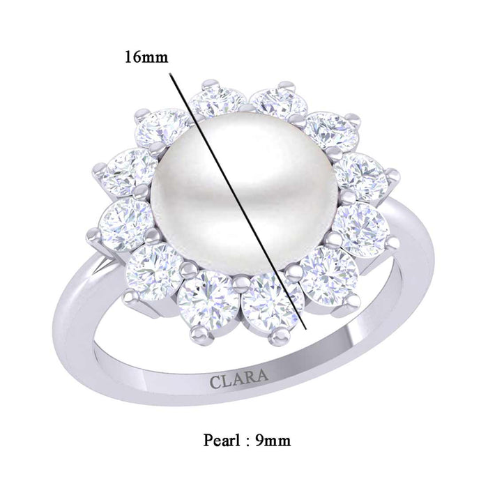 Clara 92.5 Sterling Silver Diamond Cut Zirconia Real Pearl Ring Gift for Women and Girls