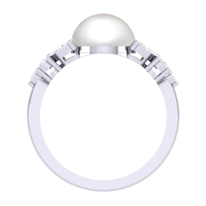 Clara 92.5 Sterling Silver Diamond Cut Zirconia Real Pearl Ring Gift for Women and Girls