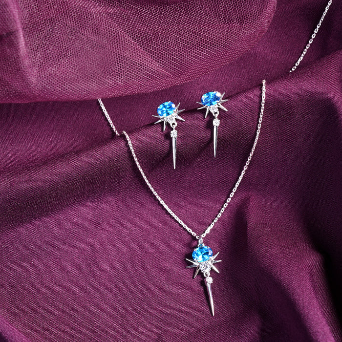 CLARA 925 Sterling Silver Dolores Pendant Earring Chain Jewellery Set