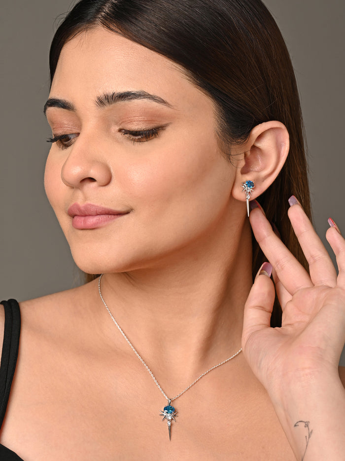 CLARA 925 Sterling Silver Dolores Pendant Earring Chain Jewellery Set