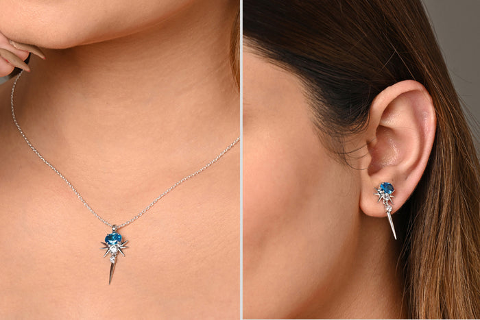 CLARA 925 Sterling Silver Dolores Pendant Earring Chain Jewellery Set