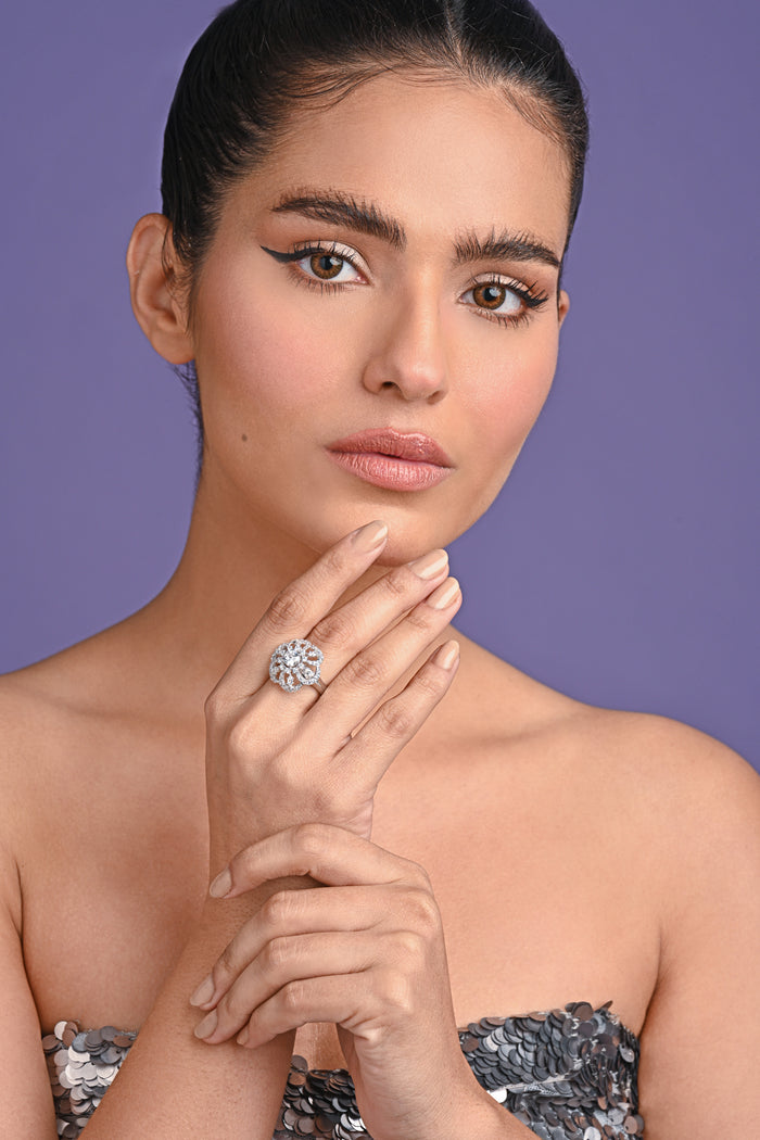 Clara 925 Sterling Silver Dome Adjustable Cocktail Ring