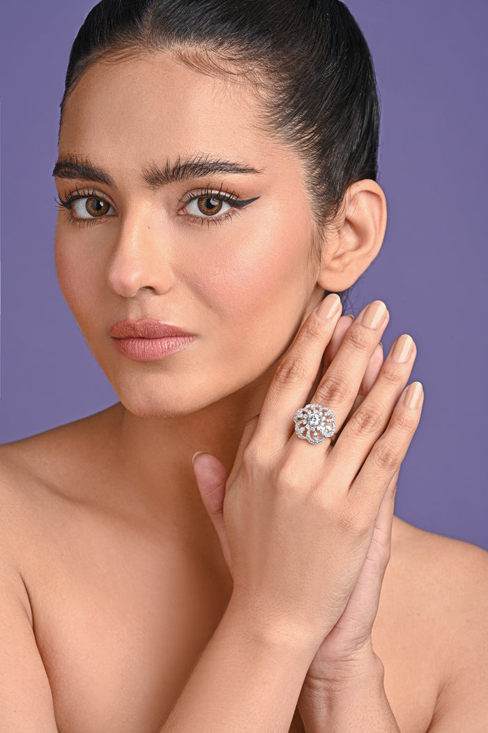 Clara 925 Sterling Silver Dome Adjustable Cocktail Ring