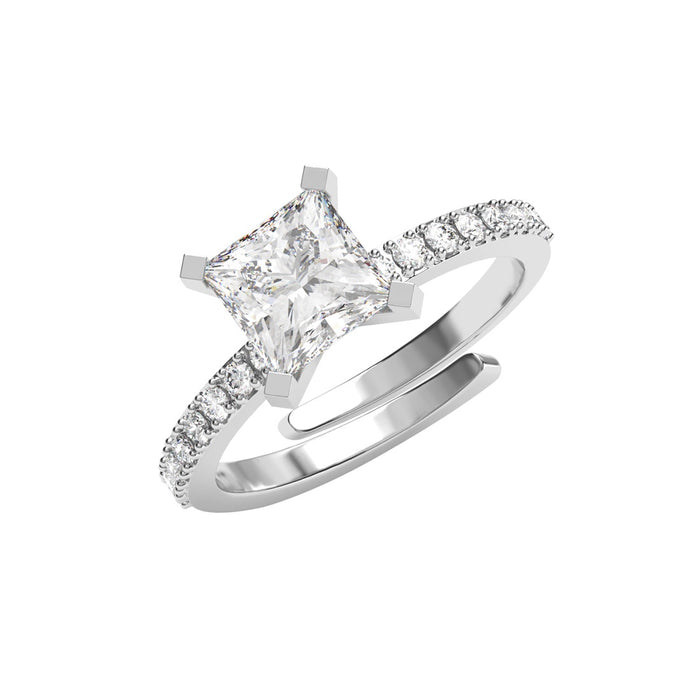 CLARA 925 Sterling Silver Size Adjustable Elodie Princess Cut Solitaire Ring