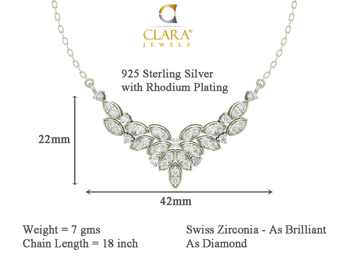 CLARA 925 Sterling Silver Rhodium Plated Elsie Pendant Earring Necklace Set with Chain Gift for Women and Girls